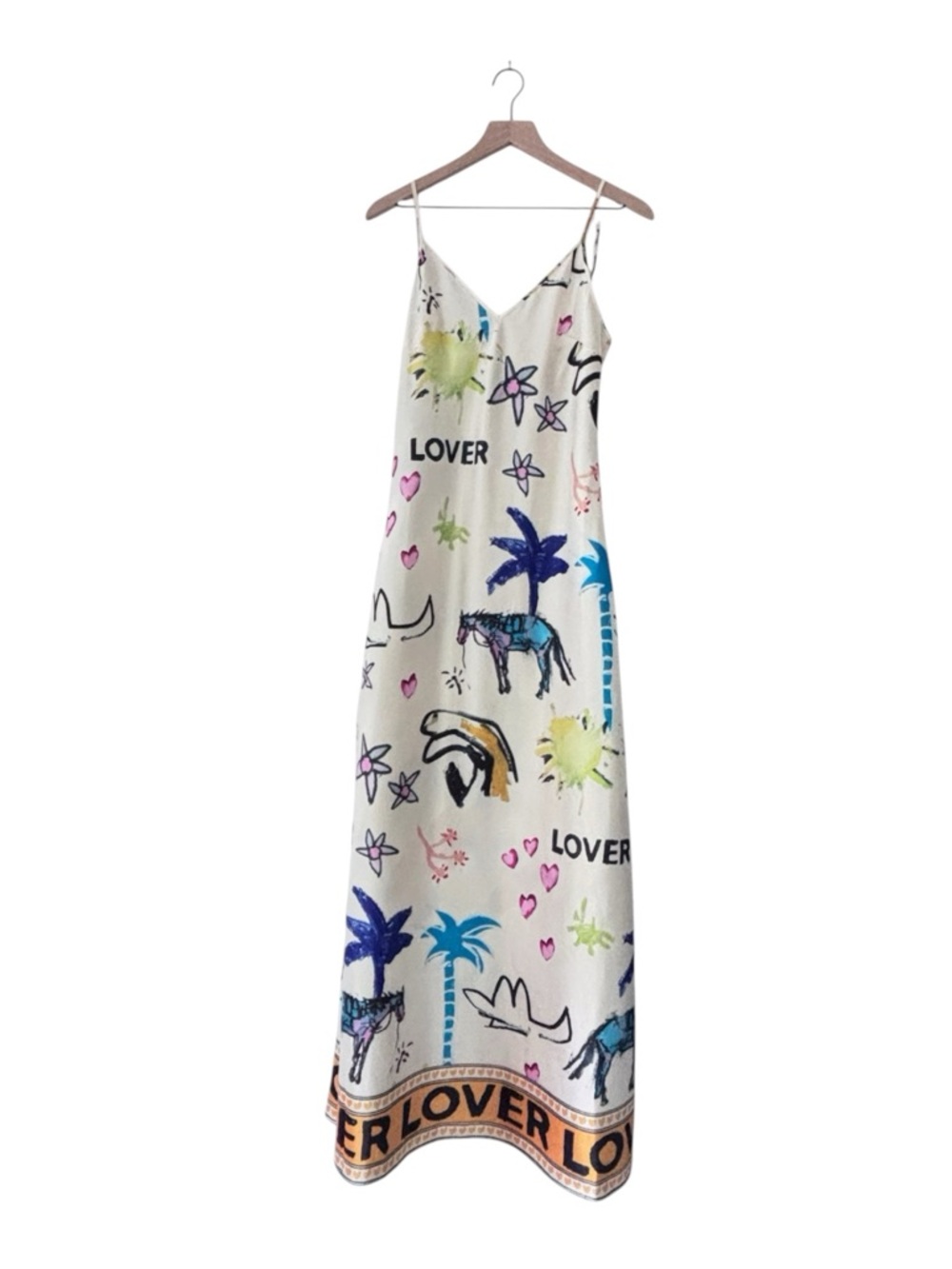 Romy “Lover” Slip Dress Art Print Maxi Dress NWT Medium